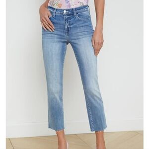 L'AGENCE Sada Cropped Slim-Leg Frayed Hem Jeeans Size 28